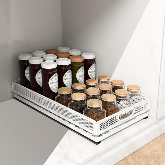 Pull Out Cabinet Organizer, Slide Out Drawers Fixed with Adhesive Nano Film, Pantry Shelves Sliding Drawer Storage Organization for Kitchen/Bathroom/Bedroom (19.7*13.8*3.3inch/50*35*8.5cm) by Unknown