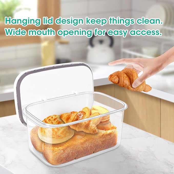 Large Bread Box with Easy-Carrying Handles for Kitchen Countertop, 6.5 Qt Rice Flour Container with Pop Up Lid & Hanging Hooks for Cleaner Use, Airtight Food Storage Bin for Kitchen Organization - Image 5