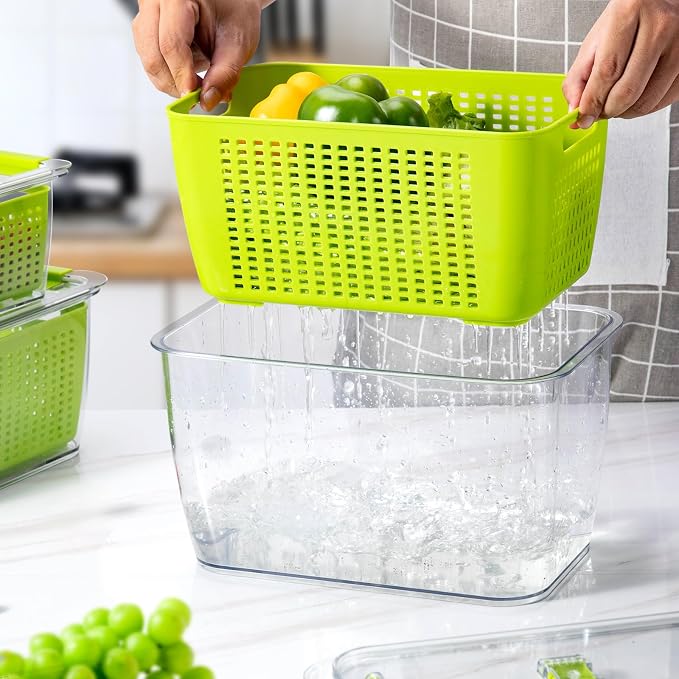 LUXEAR Fruit Vegetable Storage Container, 4 Pack Fresh Containers for Fridge with Lids BPA-Free Produce Refrigerator Organizer for Fruit, Veggie, Berry, Meat Storage Keep Fresh Longer-Green - Image 4