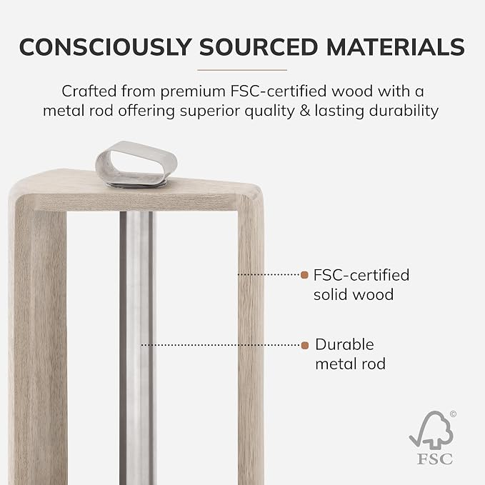 Anji Mountain Wooden Paper Towel Holder with Metal Holder, Holder Stand for Kitchen Roll Organizer & Kitchen Dining Table Home Décor, Countertop Fits Jumbo & Mega Rolls - Whitewash/Nickel, Top Load - Image 3