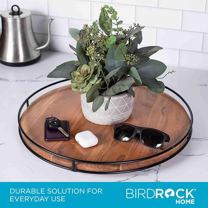 BIRDROCK HOME 18” Wooden Lazy Susan - Espresso - Iron Edges - Table Top Turntable - Cabinet or Pantry Organizer - Decorative Spice Rack Medicine Cleaning Spinning Table - Wood - Image 6