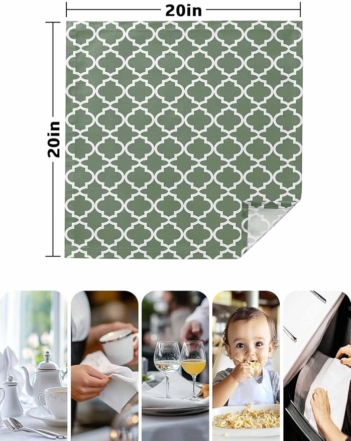 Cloth Napkins Set of 2-20x20 Inches, Sage Green Morocco Washable Reusable Table Napkins, Minimalist Boho Ethnic Abstract Motif Soft & Absortbent Dining Napkin for Party Wedding Hotel Restaurant - Image 5