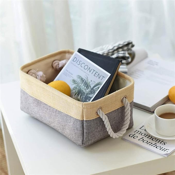 Decorative Basket Rectangular Fabric Storage Bin Organizer Basket with Handles for Clothes Storage (Gold&Grey, Medium-1Pack,13.8L*9.8W*6.7H) - Image 7
