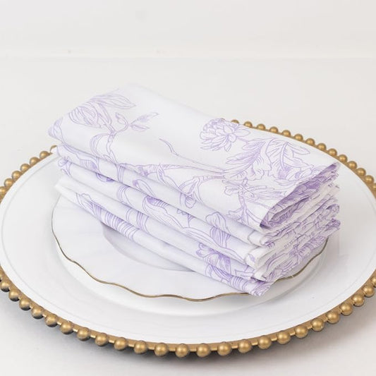 Efavormart Premium 5-Pack French Toile Cloth Napkins – 17"x17" Lavender Lilac and White Reusable Polyester Table Napkins in Floral Design for Events & Dining by efavormart