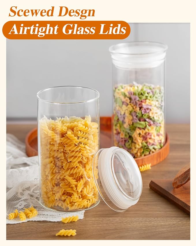 ZENS Glass Canisters with Airtight Lids, Set of 2 50oz Tall Storage Jars | Borosilicate Glass Jars with Airtight Lid, Wide Mouth Pasta Containers for Pantry Food Storage - Image 4