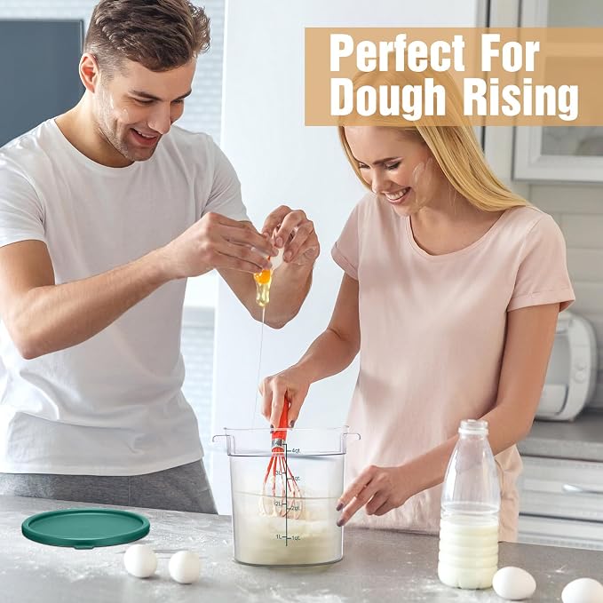 4 Pcs 4 Qt Food Storage Container Bucket with Lids Clear Proofing Containers for Dough Rise Bread with Scale Handle Round Flour Commercial Storage Bucket for Home Restaurant Food(Green) - Image 7