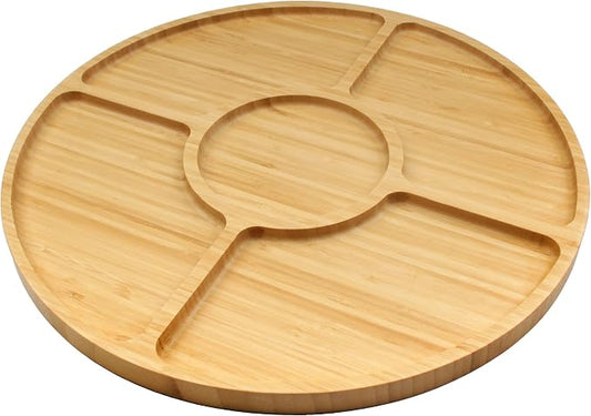 BambooMN Natural 15" Bamboo Round 5 Compartment Serving Tray/Platter, Charcuterie Board, Perfect for Snacks, Party Platter, Appetizers - 3 Trays by BambooMN