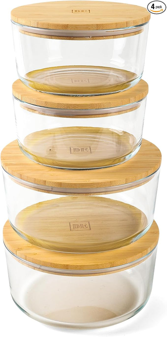 DE Glass Food Storage Containers with Bamboo Lids – 4 Pack Round (2x33oz + 2x60oz) – BPA-Free Borosilicate Glass Meal Prep Containers – Plastic-Free, Oven, Microwave, Freezer Safe by Unknown