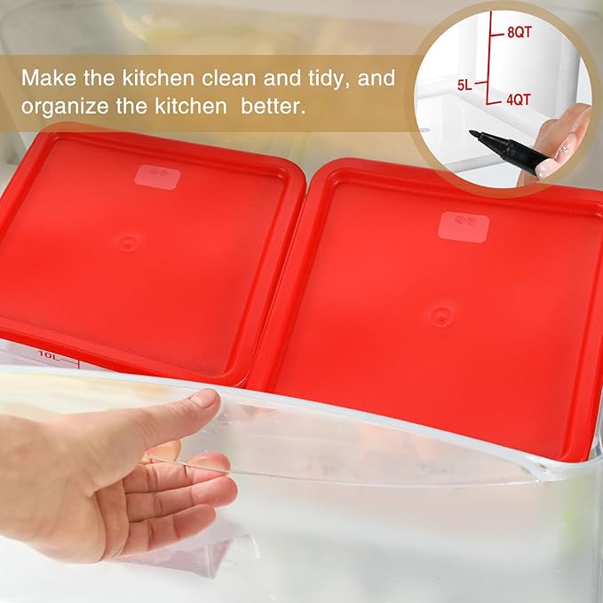 2 Pcs Square Food Storage Container Polycarbonate Clear Food Container with Lid Commercial Rice Storage with Graduations for Commercial Kitchen(18 Qt,Red) - Image 5