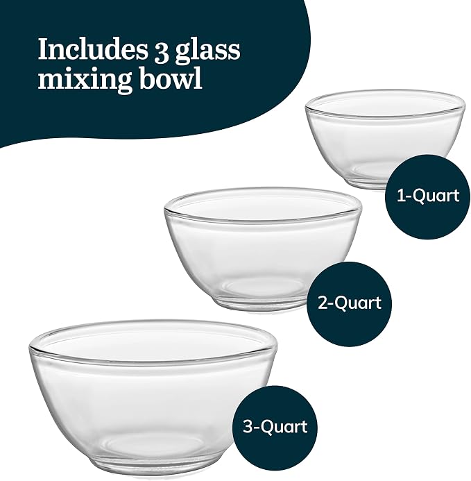 Libbey Baker's Basics 3-Piece Glass Mixing Bowls Set - Clear Bowls for Baking, Prep, Serving & Storage - Microwave, Oven, Freezer and Dishwasher Safe - Image 3