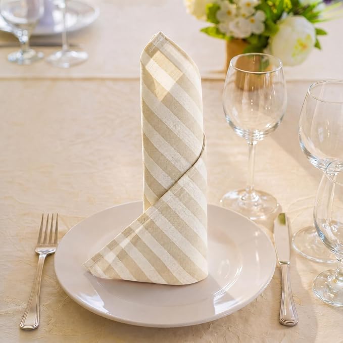 Funnymoom 12 Pcs Farmhouse Beige White Striped Cloth Napkins Reusable Napkins Party Dinner Soft Absorbent for Home Table Decoration Holiday Party Kitchen Supplies - Image 7
