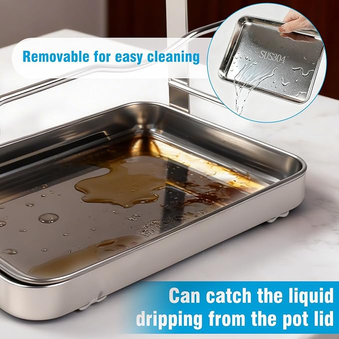 304 Stainless Steel Pot Lid Holder ＆ Spoon Rest While Cooking, Kitchen Storage Rack, Stove Top Organizer for Pan Lids, Multifunctional Cover Stand with Removable Drip Tray - Image 6