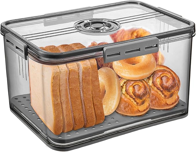 Gifhomfix Bread Box Bread Boxes for Kitchen Counter Airtight, Time Recording Bread Storage Container with Lid, Bread Keeper for Homemade Bread, Toast, Bagel, Donut and Cookies, LARGE Dark Grey by Gifhomfix