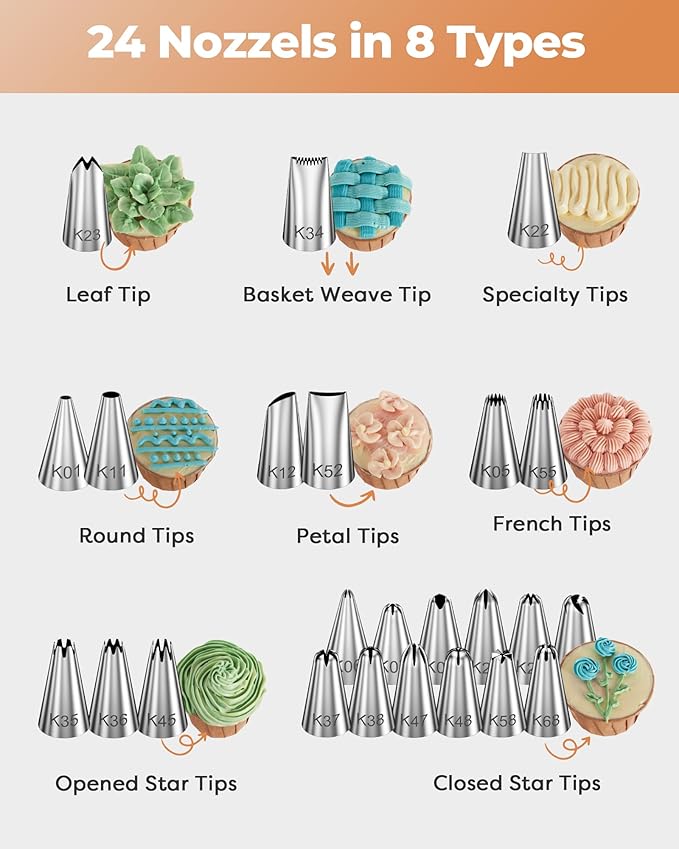 Kootek 35 Aluminum Cake Decorating Kit, Baking Tools for Beginners & Pros | Starter Kit, Baking Supplies Tools with Cake Stand Turntable for Decorating, 24 Icing Piping Tips, 2 Spatulas, 2 Piping Bags - Image 4