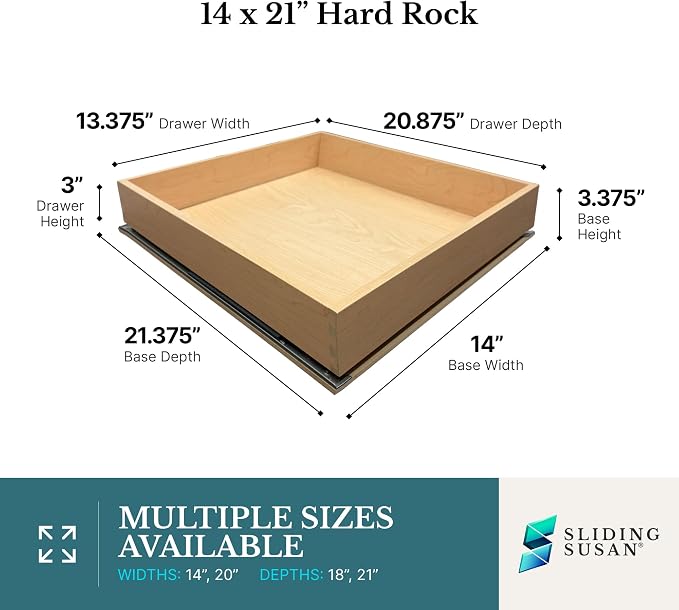 HardRock MDF Pull-Out Cabinet Drawer Organizer 14"W x 21"D | Heavy Duty (100Lbs) Wooden Pullout Inserts, Soft Close Sliding Shelf for Kitchen Cabinets, Pantry, Storages - Fully Assembled - Image 3