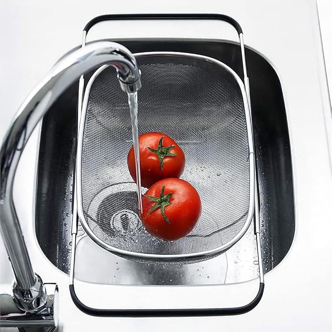 2 PackPremium Quality Over The Sink Stainless Steel Oval Colander with Fine Mesh 6 Quart Strainer Basket & Expandable Rubber Grip Handles - Strain, Drain, Rinse Fruits, Vegetables1 - Image 3