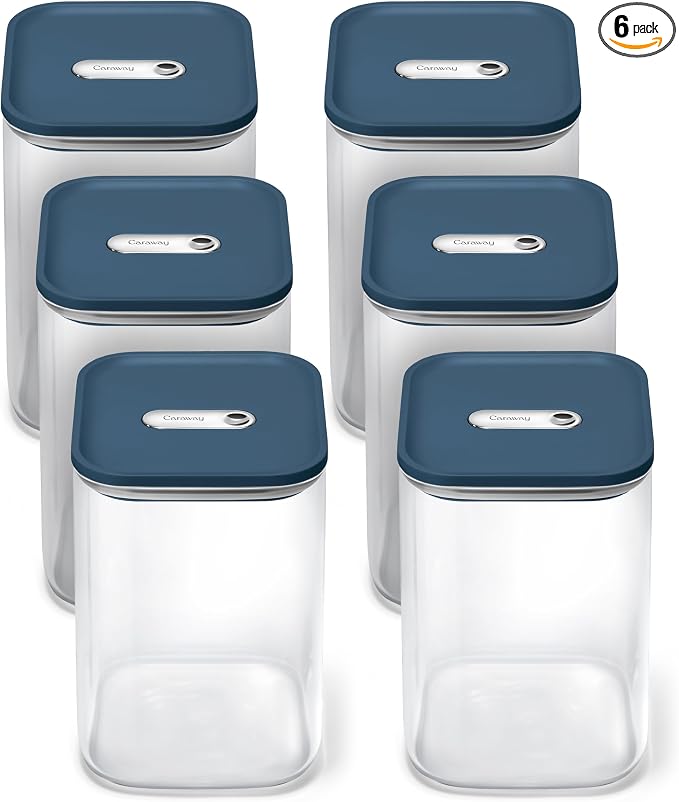 Caraway 4qt Glass Airtight Food Storage Containers with Lids | Non-Toxic, Stackable, Space-Saving Airtight Containers for Pantry, Dry Goods, 6 Pack, Navy by Unknown