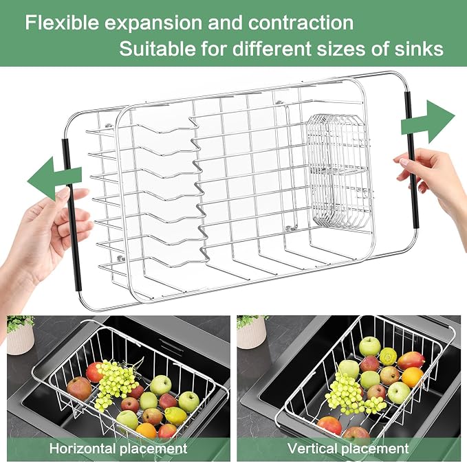 Fanbsy Small Dish Drainer Rack in Sink Adjustable, Expandable Stainless Steel Metal Dish Drying Rack Organizer with Stainless Steel Utensil Holder Over Inside Sink Counter, Rustproof(for 1-2 People) - Image 6