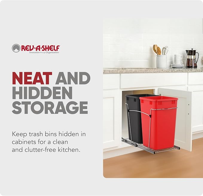 Rev-A-Shelf Pullout Trash Can for Kitchen Cabinets 27 Qt Garbage Recycling Bin with Full Extension Slides, Red/Black, RV-15KD-1618C-S - Image 5