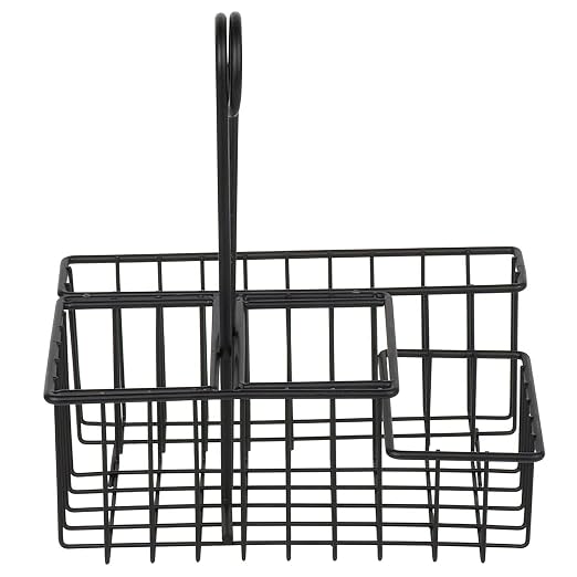 GET 8" Black Stainless Steel 4-Compartment Condiment Caddy (Set of 12) | 4 compartments, Easy transport, Restaurant service, Great for Condiments, Flatware and Table Service - Image 2