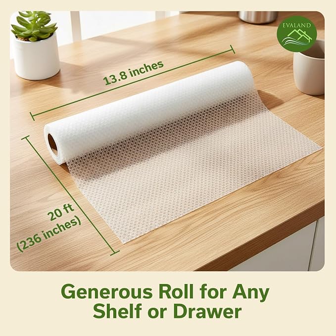 EVALAND Shelf Liner Cabinet Liner Non-Adhesive Drawer Liner 13.8 in x 20 FT | Non-Slip, Washable, Waterproof, Fridge Liners, Contact Paper, Shelf Liners for Cabinets, Kitchen, Refrigerator, Clear - Image 2
