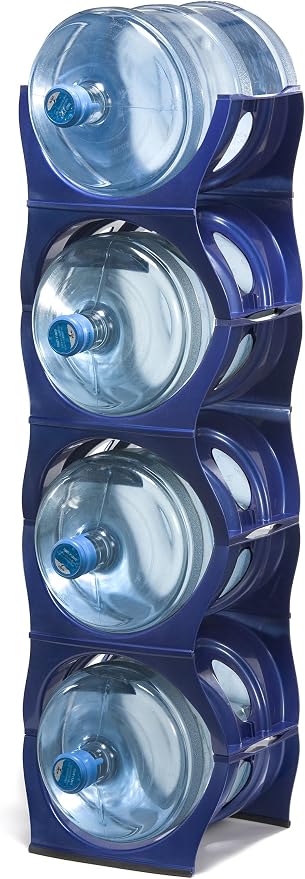 Stackable Water Bottle Storage Rack Best Water Jugs 5 Gallon Organizer. Jug Holder for Kitchen, Cabinet and Office Organizing. Reinforced Polypropylene (Blue, 4 No Shelf) by Bariboo