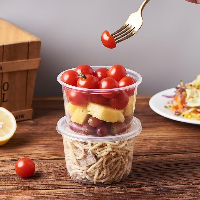 150 Set - 16 oz. Plastic Deli Disposable Food Storage Containers With Airtight Lids - Image 4