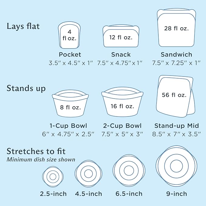 Stasher Reusable Silicone Bags and Stretch Lids, 10-Pack Starter Kit, Clear | Food-Safe Silicone, Eco-Friendly, Reusable Freezer Bags, Microwave, Dishwasher, Oven, Snack Bags, Lunch Containers, Meal Prep - Image 5