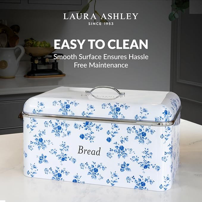 Laura Ashley Elveden Navy Large Bread Box for Kitchen Countertop - Breadbox | Durable Bread Storage Container, Food Grade Metal Bread Bin, Removable Lid, Keep Bread Fresh, Rust Resistant, Easy to Clean - Image 3