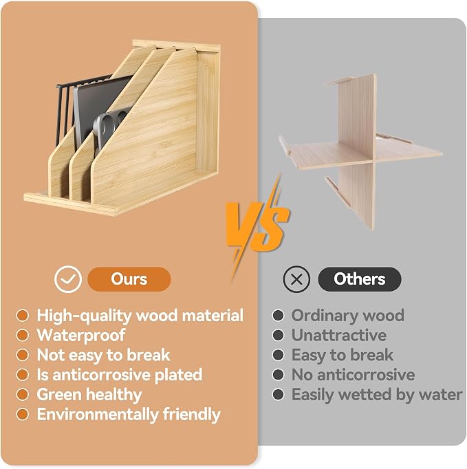 tonchean Wood Tray Dividers for Cabinet with 3 Sections | for Pans, Lids, Pan, Cookie Sheet, Racks Lids, 15.5in(H) x22.5in(D) x11.8in(W) - Image 6