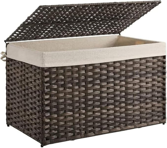 SONGMICS Storage Basket with Lid, Woven Blanket Storage Bin with Handles, Foldable, Removable Liner, Metal Frame, for Bedroom, Laundry Room, 42.3 Gallons (160 L), Brown URST76BR by Unknown
