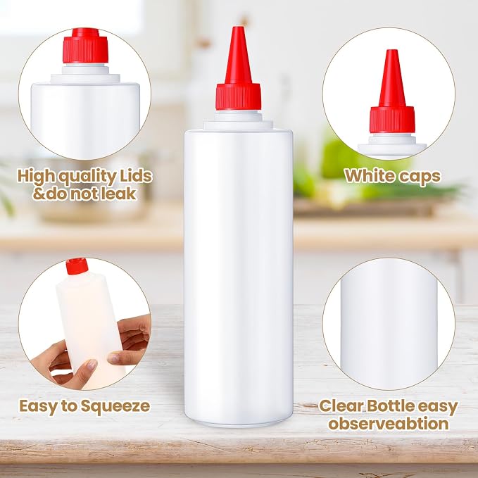 Irenare 16 oz 30 Pack Plastic Condiment Squeeze Bottles for Sauces Empty Squirt Bottle with Top Cap for Condiment BBQ, Dressing, Paint, Workshop, Crafts (Classic) - Image 3