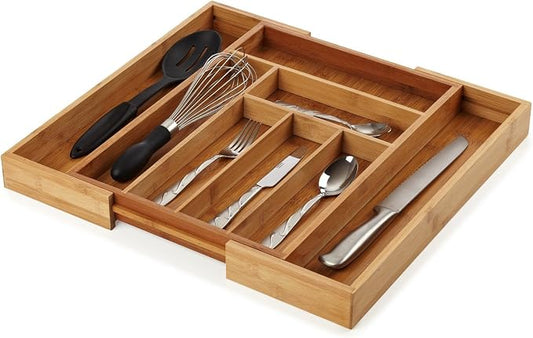 Drawer Organizer Bamboo Cutlery Tray Silverware Organizer/Utensil Holder, Drawer Dividers Organizer for Silverware, Flatware, Knives in Kitchen by Heim+Concept