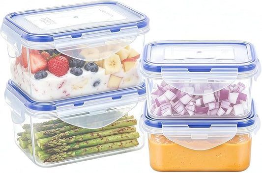 KIGI Small Food Storage Container Set, 4 Pack (0.7 Cup, 2.1 Cup) | Airtight Lids, BPA-Free Plastic, Leakproof, Ideal for Snack, Lunch, Meal Prep & Portion Control, 4-Sided Locking Lids by KIGI