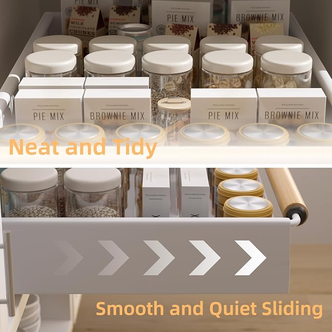 Pull Out Cabinet Organizer, 15.3'' Deep Expandable Slide Out Cabinet Organizer Fixed with Adhesive Nano Film, Slide Out Drawers Pull Out Tray for Cabinet in Kitchen, Pantry, Bathroom, White - Image 6
