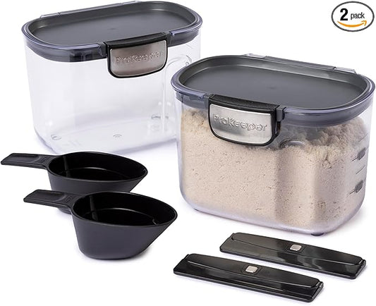 Progressive International ProKeeper+ Clear Plastic Airtight Food Baker's Kitchen Storage Organization Container Canister Set with Magnetic Accessories, 2- Piece Set (Specialty Flour 1.5-Quart) by ProgressiveInternational