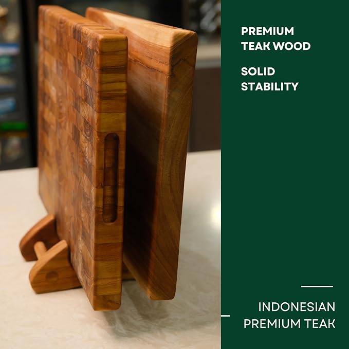 Chopping Board Stand – Teak Wood – Premium Handmade Holder Organizer for Boards, Drying Rack, Single or Dual Slot, Fits Thick Boards, Air-Dry Base (2 Slots (1.3 in Thickness)) - Image 4
