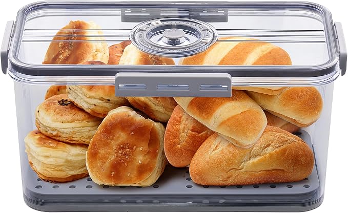 ANYPROLUS Bread Box for Homemade Bread Boxes for Kitchen Counter Airtight, Time Recording Bread Storage Container with Lid, Bread Containers Storage Airtight Loaf Bread Keeper, Grey by ANYPROLUS