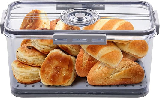 ANYPROLUS Bread Box for Homemade Bread Boxes for Kitchen Counter Airtight, Time Recording Bread Storage Container with Lid, Bread Containers Storage Airtight Loaf Bread Keeper, Grey by ANYPROLUS
