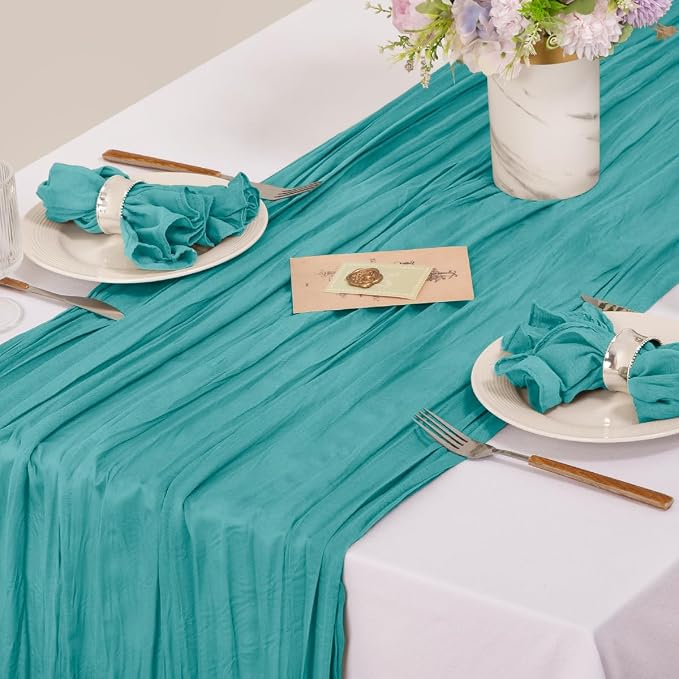 Cloth Napkins Set of 10 21"x21" Reusable Cheesecloth Napkins Bulk Teal Blue | Boho Rustic Dinner Napkins Washable Gauze Table Napkins Cloth Hemmed Edges for Wedding Bridal Shower Family Gathering Decor - Image 4