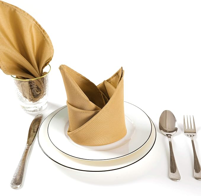 Cloth Napkins 17x17 inch Washable Polyester Dinner Napkins Soft Table Napkins for Wedding Party Dining Banquet(Gold,100PCS) - Image 5