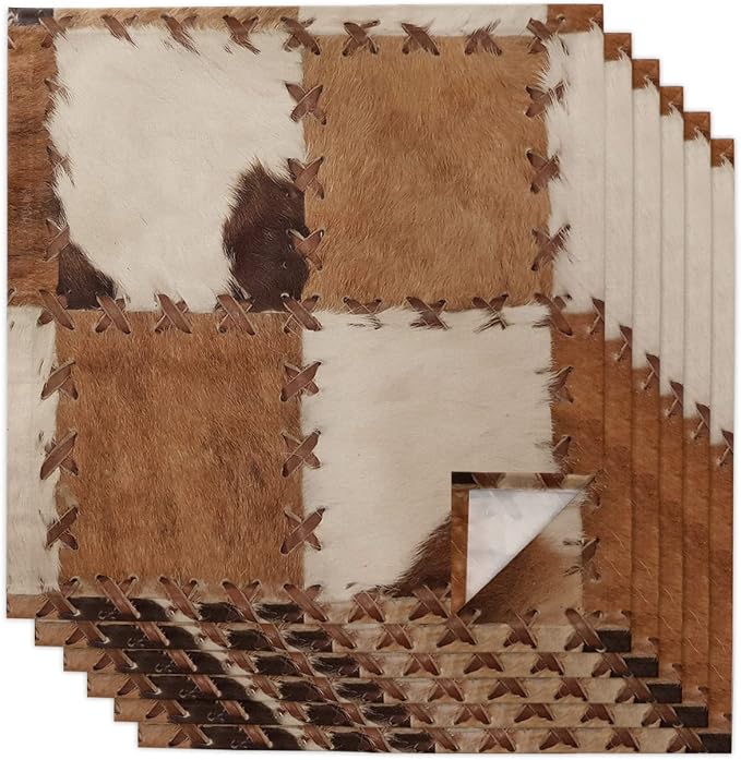 Brown White Geometric Cloth Napkins Set of 6, Retro Plush Cowhide Texture Dinner Napkins Cloth Washable, Cocktail Napkins Reusable for Wedding, Party, Birthday (20"x20") by Unknown