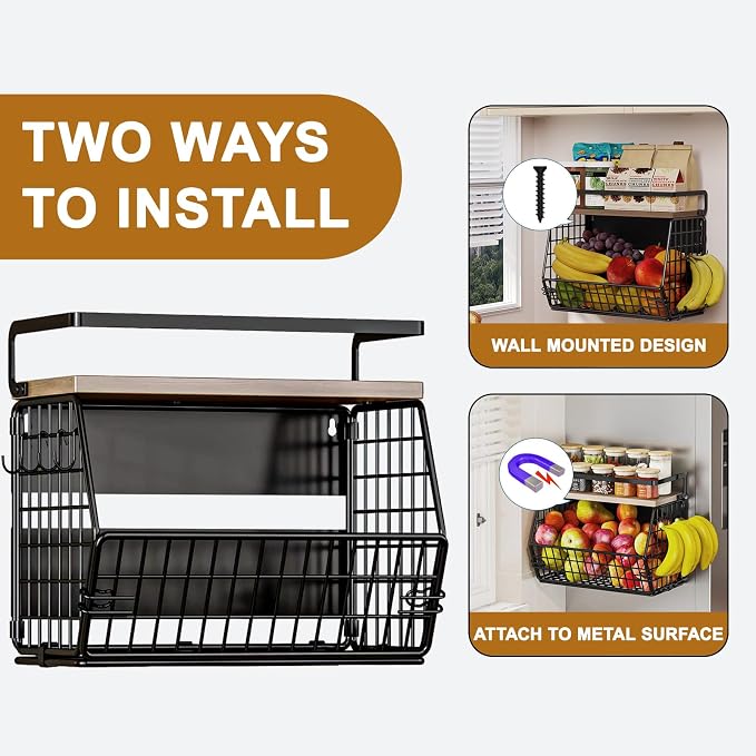 Magnetic Shelf for Fridge,Hanging Wall Basket for Potato Onion Fruit and Vegetable Storage Bins,Large Produce Container Magnetic Spice Rack for Refrigerator Kitchen Counter Pantry,Black - Image 7