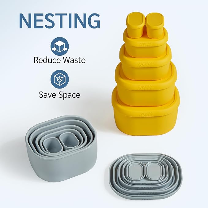 ISSEVE 12Pcs/Set Nesting Silicone Food Storage Containers with Lids | BPA-free, Reusable, Meal Prep Containers, Small Freezer Portions, Dishwasher Cleaning, Nested Cabinet Storage, 5 Sizes, Grey - Image 3