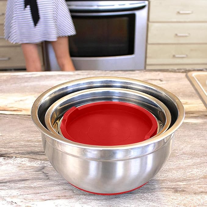 Stainless Steel Mixing Bowls with Lids and Non Slip Bases (Set of 5, Red) - Image 7
