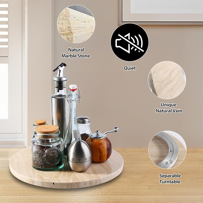 Travertine Lazy Susan for Table Top, 12 in Lazy Susan Turntable Organizer for Cabinet Pantry Kitchen Countertop Fridge Bathroom Makeup Vanity Countertop - Image 4