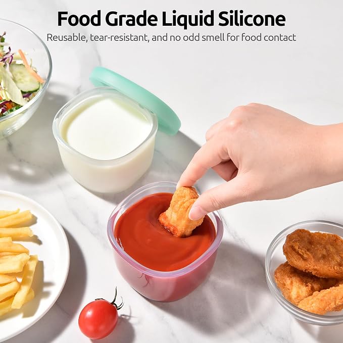 U-Taste Silicone Container with Lids, Small Mini Food Storage, 6oz * 2 | Food Grade Liquid Silicone, Leak-Proof Airtight Lids, Freezer & Microwave Safe, Mini Sauce Tupperware with Clear Measurements - Image 3