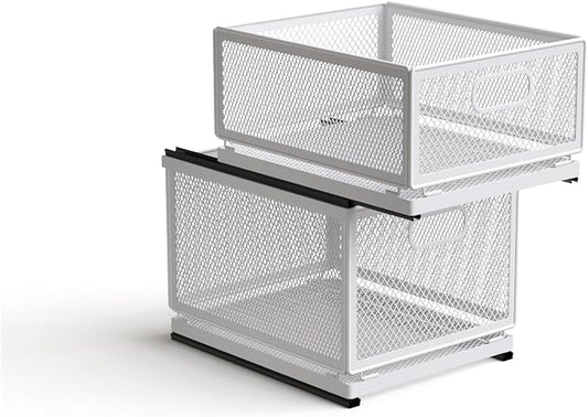 Pull Out Cabinet Organizer, Slide Out Drawers Fixed with Adhesive Nano Film, Pantry Shelves Sliding Drawer Storage Organization for Kitchen (Double Layer 11.8*9.4*14.45inch/30*24*36.7cm) by Unknown