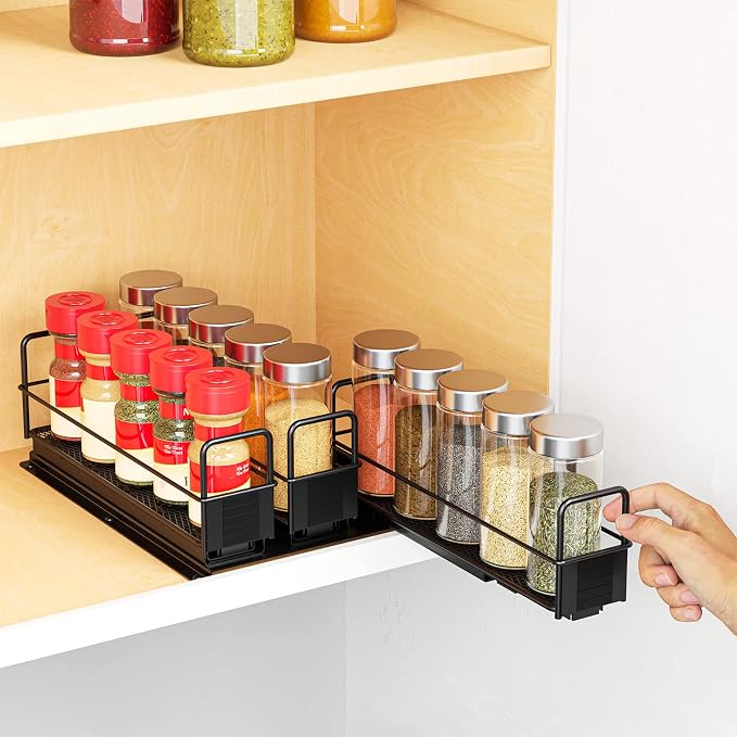 SpaceAid Pull Out Spice Rack Organizer for Cabinet, Heavy Duty Slide Out Seasoning Kitchen Organizer, Cabinet Organizer, with Labels, 7.7" W x10.75 D x4 H, 3 Drawers 1-Tier - Image 5