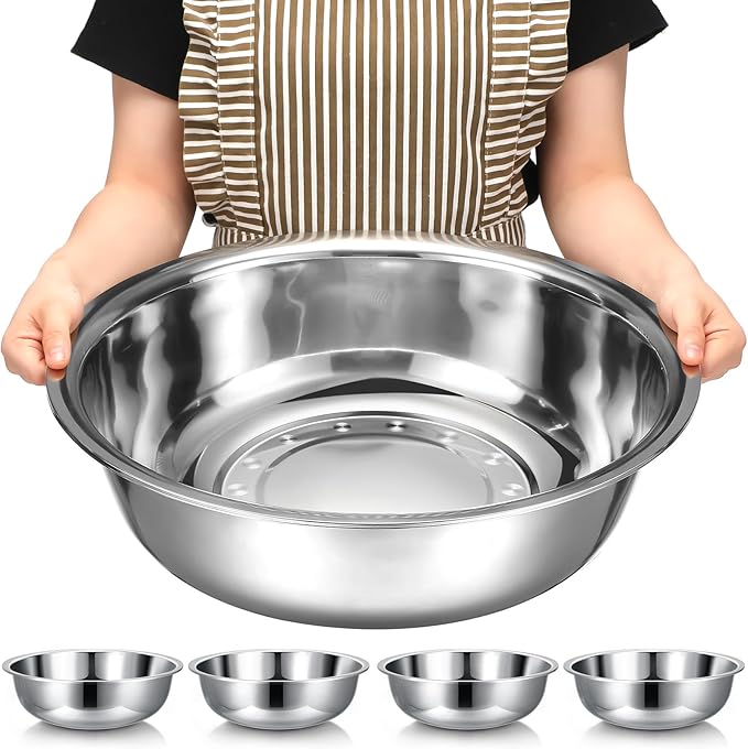 Nuogo 4 Pcs Stainless Steel Mixing Bowls Metal Mixing Bowls Extra Large Basin Salad Basin Deeper Edge Dishwasher Safe Mirror Finish for Home and Commercial, Silver (18 Inch 16 Qt) by Nuogo